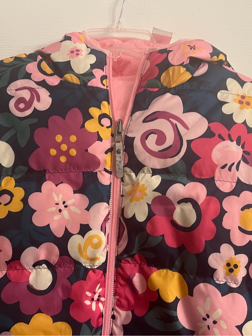 Hanna Andersson Navy Floral Puffer Jacket - Pink, Yellow & Cream Flowers